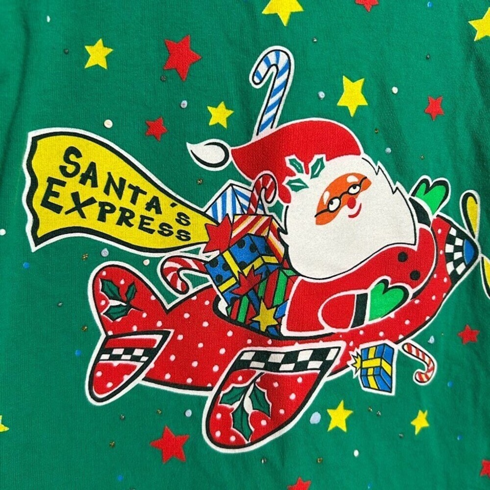 VTG 90s Baby Christmas One Piece 12-18M "Ugly Sweater" Green Santa Hand Painted - Picture 4 of 8